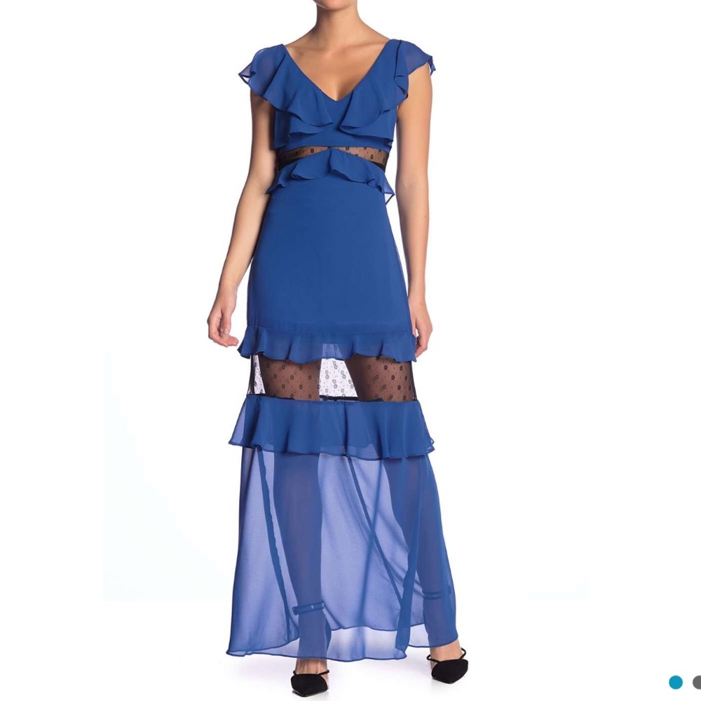 Blue Overlay Tiered Maxi Dress